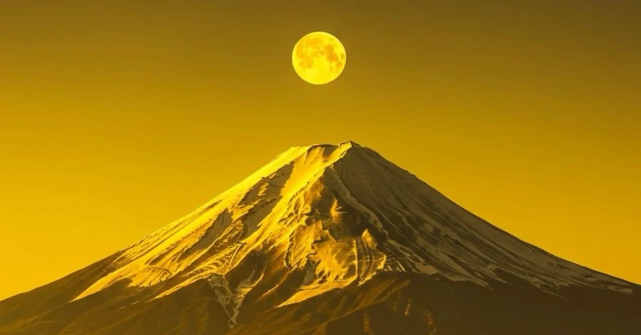 満月と金色の山