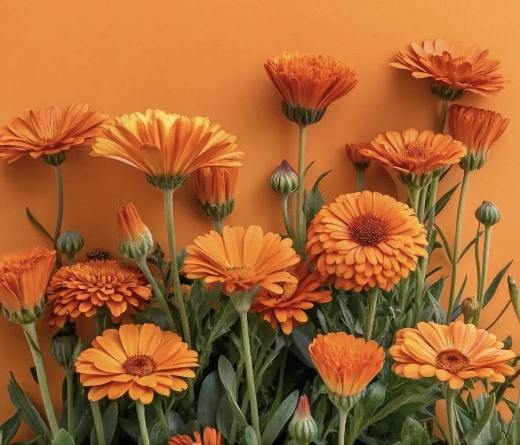 オレンジ色の花々